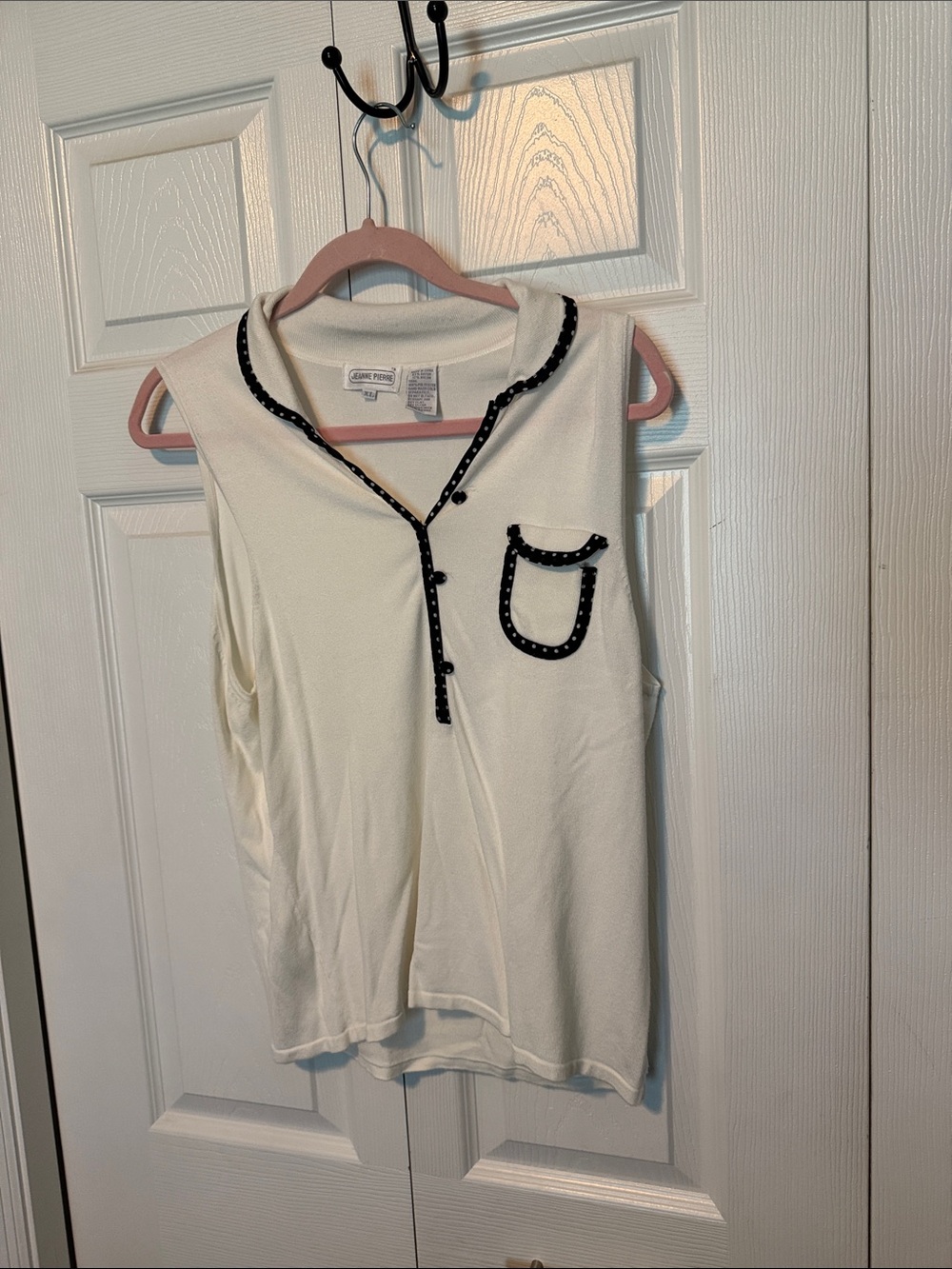 JEANNE PIERRE Cream Sleeveless Tank with Black Trim